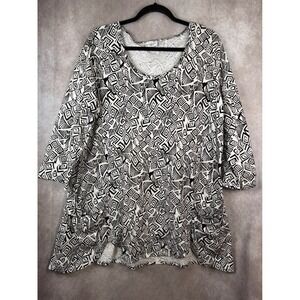 Prairie Cotton Women's L Geometric Print Tunic Mini Dress Made in USA 3/4 Sleeve